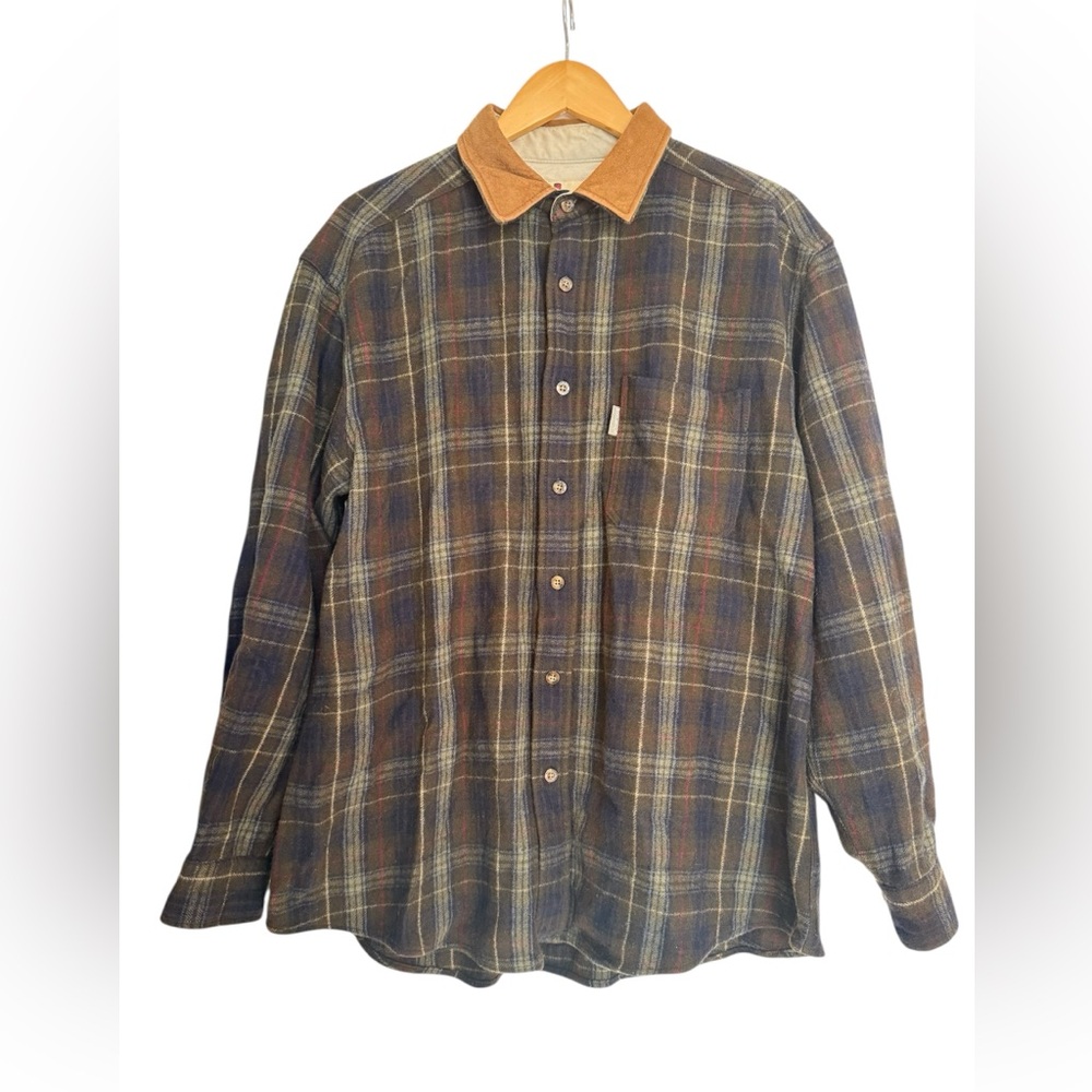 Woolrich mens dark loden green wool plaid flannel shirt XL